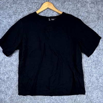 Vintage Notations Blouse Womens Black Office Chic Neutral Basics Capsule Retro