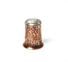 Anitque Handhamered Copper Thimble with a 1915 Silver 3 Pence top - Exquisite!