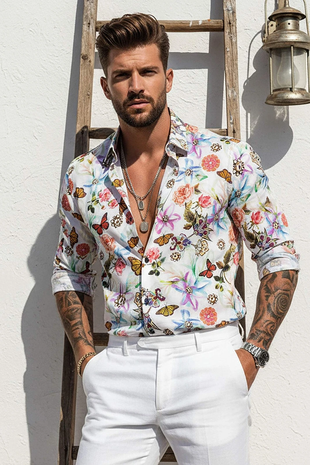 Barabas Men's Long Sleeve Butterfly Print Button Down Shirts 2SA03