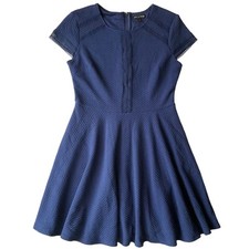 As U Wish Women Dress size L ShortSleeve Crewneck Lace Detail Knee Length, Blue 