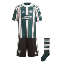 Kids Football Mini Kit Green 2023-2024 Man Utd Away Jersey Shorts and Socks Set