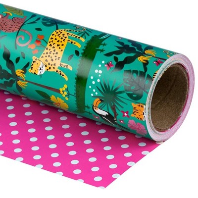 Wrapaholic Jumbo Reversible Jungle Wrapping Paper - Jumbo Roll - 24 Inch X 65.6