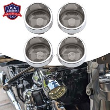 4PCS Smoke Turn Signal Light Lens Cover Chrome Bezel Visor For Harley Softail US