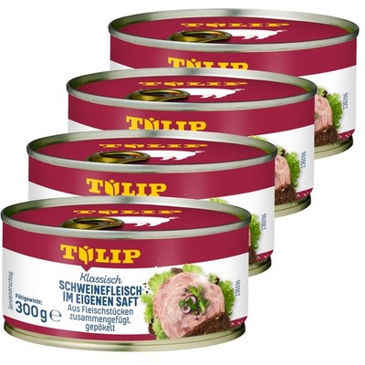 TULIP 4x 300 g Schweinefleisch im eigenen Saft Fleisch Schwein Frühstücksfleisch