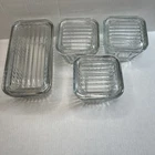 Anchor Hocking 1932 Vintage Design Ribbed Glass Refrigerator Dish Lid Set Of 4