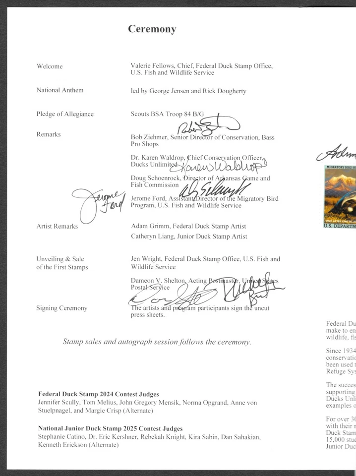 2025 US Federal Waterfowl Duck Stamp RW92 & JDS33 First Day of Issue Program - Image 2 of 4