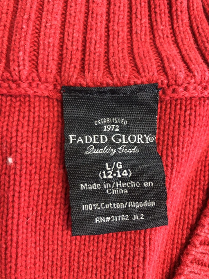 Suéter Gloria Desteñido Juvenil Grande 12-14 Rojo Cable Tejido Chal Cuello Algodón Foto 3 de 4