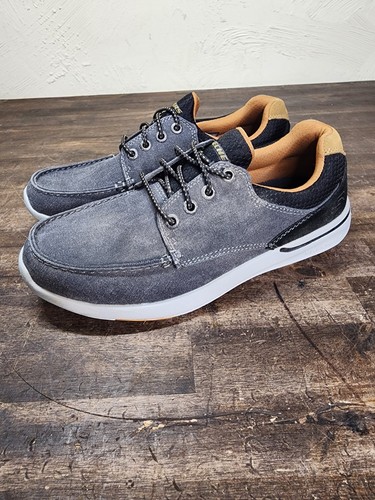 Skechers Elent Mosen Boat Shoes Mens 8 Gray Black Canvas Relaxed Fit 65493 Denim
