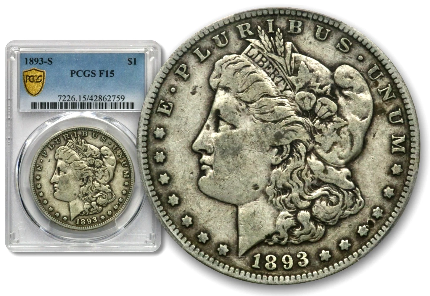 1893-S $1 Morgan Silver Dollar - PCGS F15 - RAREST DATE!  C1050