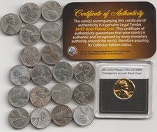 1943 US WWII 20 Steel Coin Collectible Collection Lot - COA & Gold Plate In Case