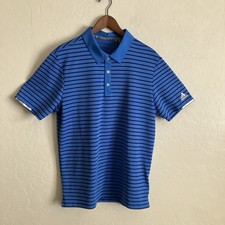 Adidas Golf Polo Shirt Mens Medium Blue Striped Short Sleeve Stretch Climachill
