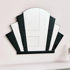 Black Glass Art Deco Arch Fan Wall Mirror 80cm x 60cm vintage wall decor