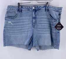 Ava Viv Womens 26W Shorts Denim Lt Blue High Rise Midi Raw Hem Distressed New