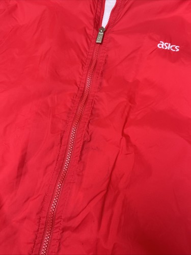 Vintage 90s Asics Men's XL Red White Full Zip Nylon Windbreaker Jacket used - Picture 4 of 9