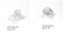 925 Sterling Silver Fresh Water Pearl with Cubic Zirconia Ring Size 6.5/7.5