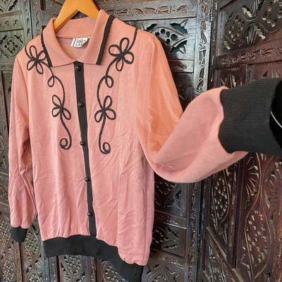VTG Cricket Lane Pink Pullover Sock Hop Top M 50s Rockabilly Pin Up Womens L/S