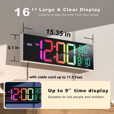 16 Large LED 8 RGB Digital Wall Mount Clock C...