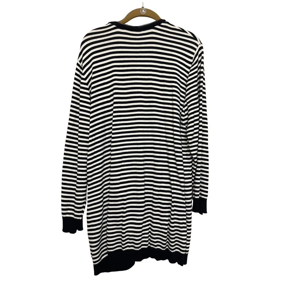 Cárdigan largo suéter Kenneth Cole para mujer negro blanco a rayas cremallera frontal 3X Foto 2 de 4