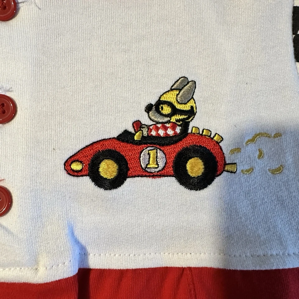 De colección Años 90 Bordado Coche de Carreras Mameluco Una Pieza Pijama a Cuadros 6-9 Meses Foto 3 de 4