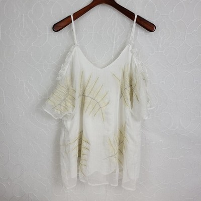 Gimmicks Womens Blouse Size Medium Cream/White Floral Sheer Sleeveless V-Neck