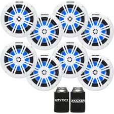 8x Kicker 51KM604WL KM 6.5" 150 Watts 4  RGB LED Coaxial Speakers, With Koozie
