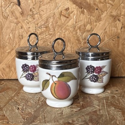 3 x Royal Worcester Evesham Gold Vale Small Single Egg Coddler 1 Ei 9,5 cm