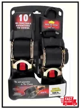 NEW 10 ft x 2 in Retractable Ratchet Tie Down Straps - Heavy Duty 2 Pack Secure
