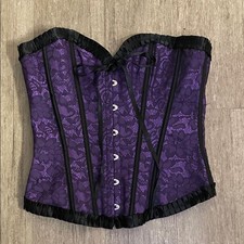 Purple Lace Corset Top with Black Ribbon Trim Size M