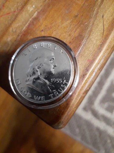 1955 Franklin Silver Half Dollar Uncirculated Proof Has Scratches .