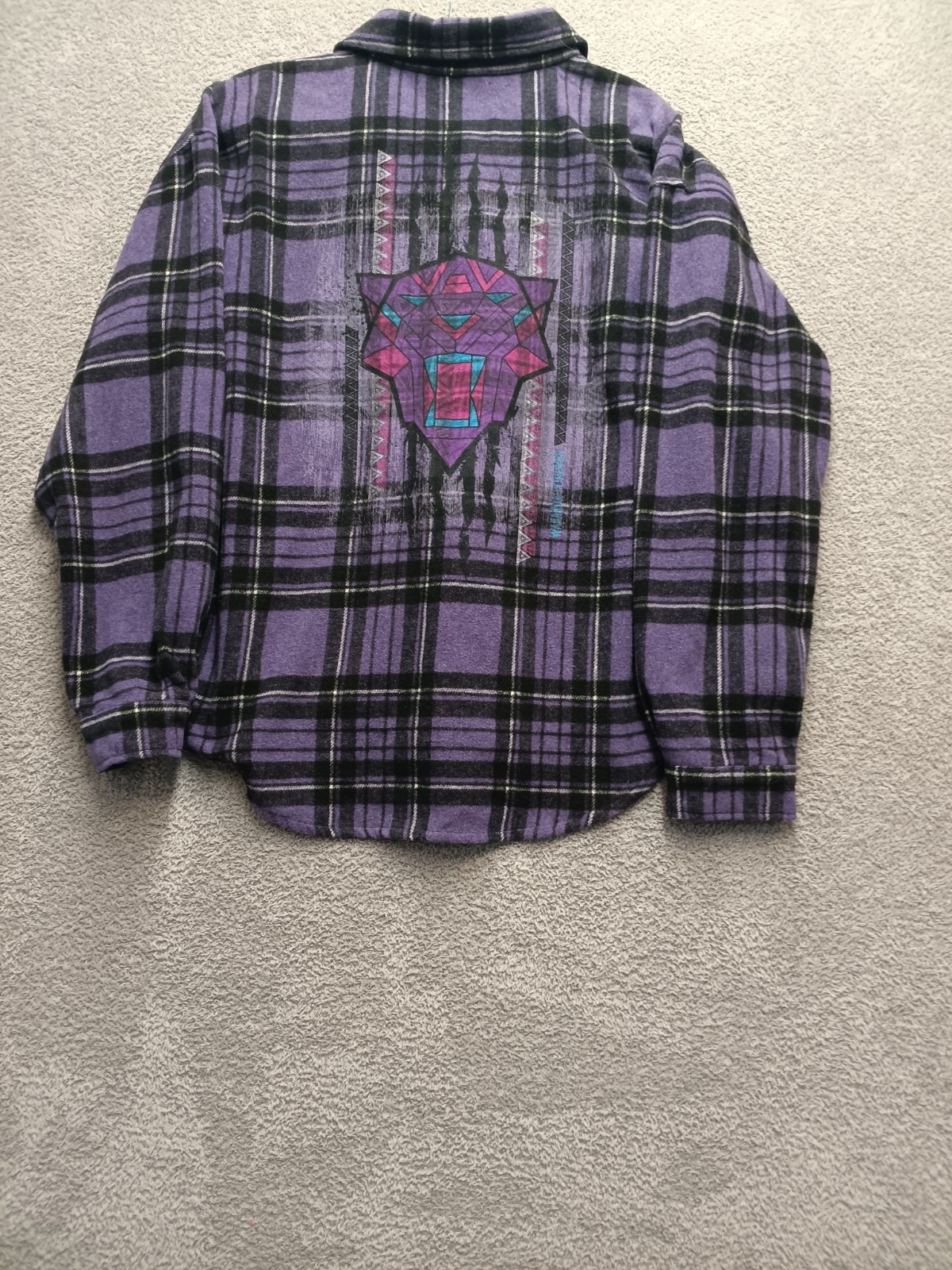 Marvel Black Panther Wakanda Forever Plaid Shirt Jacket XL Purple Black thumbnail 3