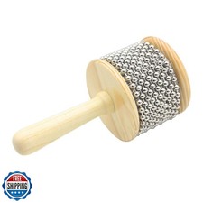 Mowind Wooden Cabasa Hand Shaker Percussion Instrument with Metal Beads for C