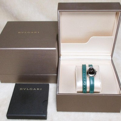Bulgari Serpenti W Tours schwarzes Zifferblatt grüner Gürtel Damenuhr gebrauc...