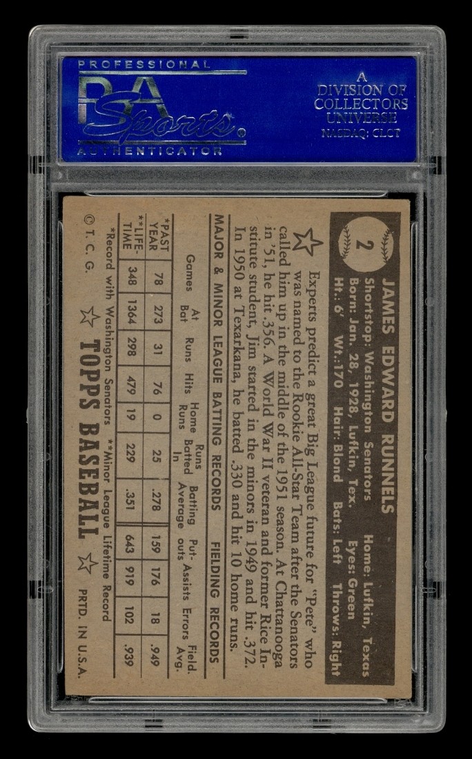 1952 Topps Set-Break #  2 James E. Runnels PSA 5 EX view 2
