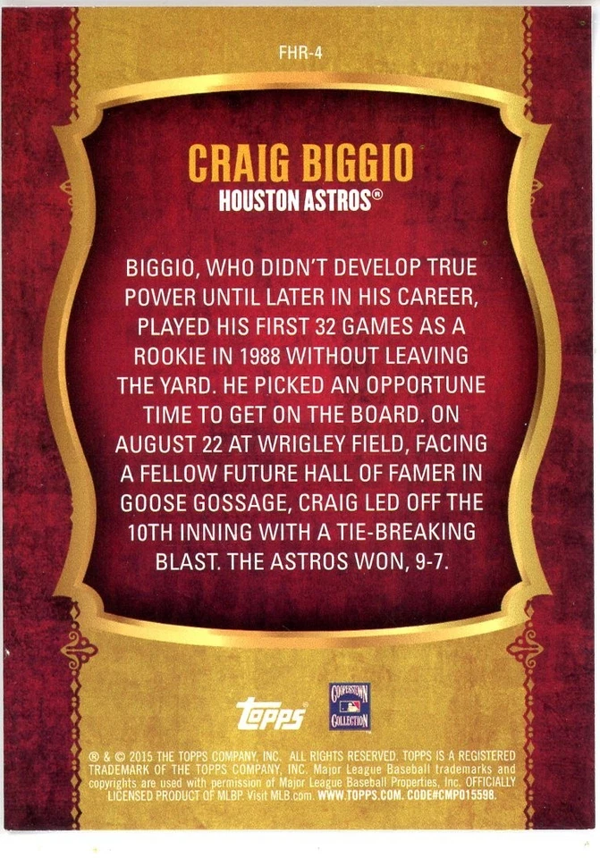 2015 Topps Update Series - First Home Run Craig Biggio #FHR-4 Gold - Image 2 of 2