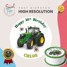 John Deer Tractor Personalised Round Edible Birthday Cake Topper Cake Decoration