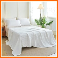 Cooling Blanket Queen Size,Waffle Weave 90x90 Inches, White