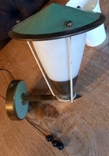 50 er Jahre Wand Lampe Zugband Messing Satinglas Mintgrün Mid Century Design