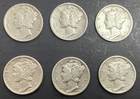 6 Mercury dimes 1942, 1942D, 1942S, 1943, 1944, 1945 90% Silver Fast shipping!!!