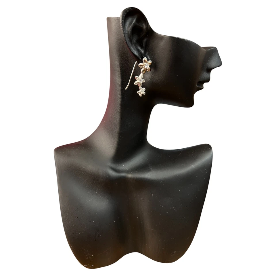 orecchini pendente argento 925 anallergico zirconi fiore fiori - Immagine 2 di 3