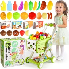 Shopping Cart Pretend Play Grocery Toys Game W/Accessories 54pcs Set, Green