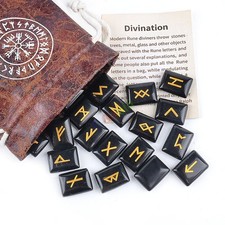 Natural Gemstone Rune Stones Elder Futhark Viking Divination Witchcraft Supplies