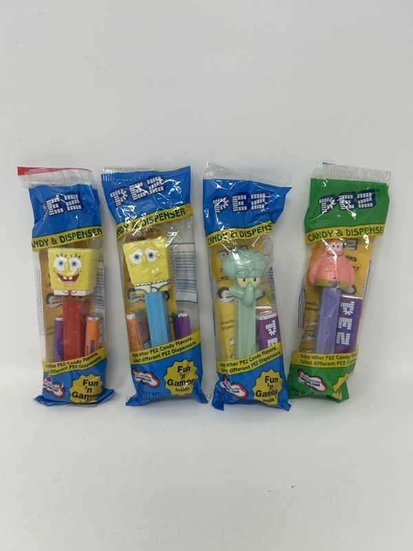 2004 PEZ Set of 4 Spongebob, Squidward, & Patrick NEW Made in Hungary, Slovenia