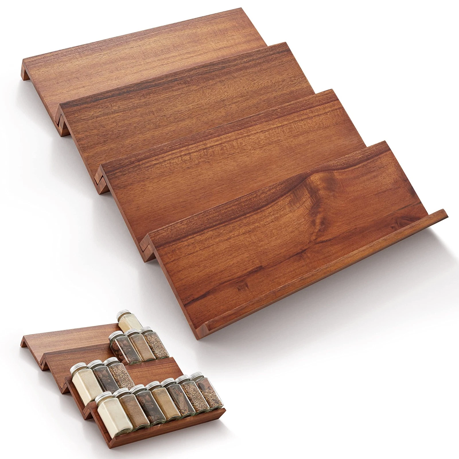 Tinamo Acacia Wooden Spice Rack Organizer for Cabinet Spice Drawer Insert, S...