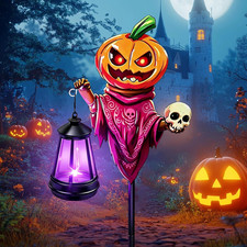 Halloween Decorations Outdoor Solar Lights, 7-Color Changing Pumpkin Ghost Garde