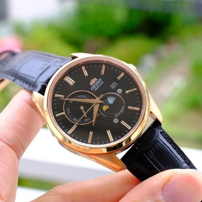 ORIENT RNAK0304B Automatic Watch Rose Gold 41mm Leather Black Dial Genuine