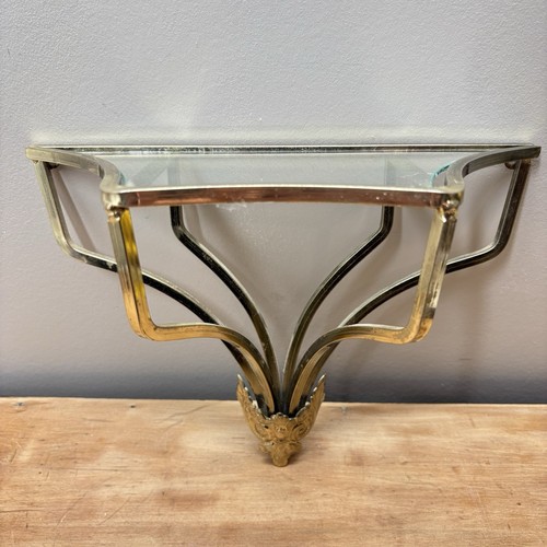 Vintage brass and glass ornate sconce wall hanging shelf - Picture 8 of 12