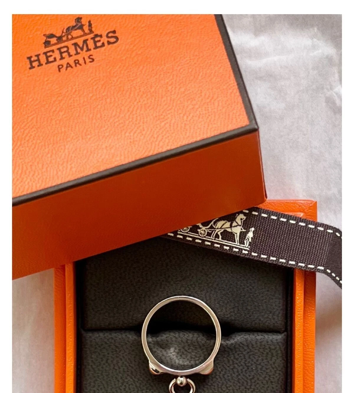 HERMÈS Anello HERMES Collier de Chien PM US7 argento 925 motivo inutilizzato accessorio autentico