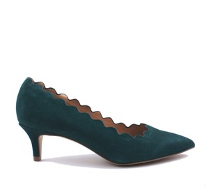 green suede kitten heels