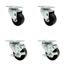 3 Inch Phenolic Wheel Swivel Top Plate Caster Set with 2 Brakes Service Caster