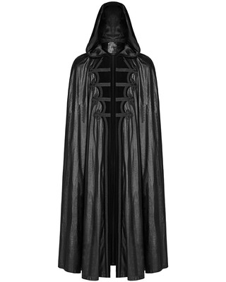 Punk Rave Herren Lang Gothic Vampir Kapuzenumhang Cape Mantel Schwarz Kunstleder